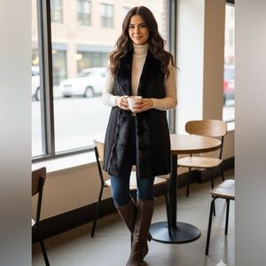 Denim&Co Black Faux Fur Trim Vest